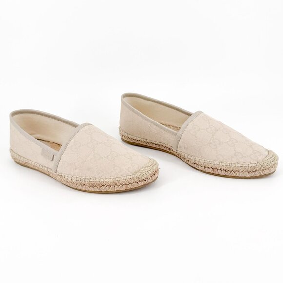 Gucci GG Espadrille Flats EU 38.5 US 8.5 White Gray Monogram Canvas Slip On Shoe - Picture 1 of 13